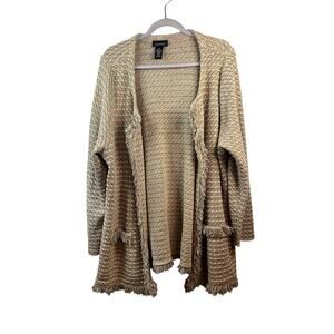 Catherines Black Label Beige Open Front Cardigan w/fringe trim Size 1X